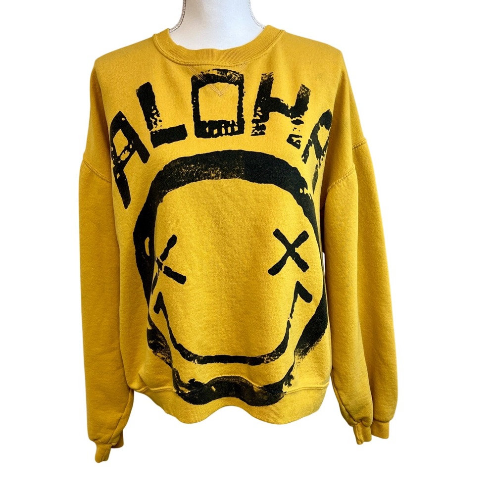 Vintage Jerzees Nivana Aloha Smiley Face Sweatshirt L Yellow 90s Grunge Indie